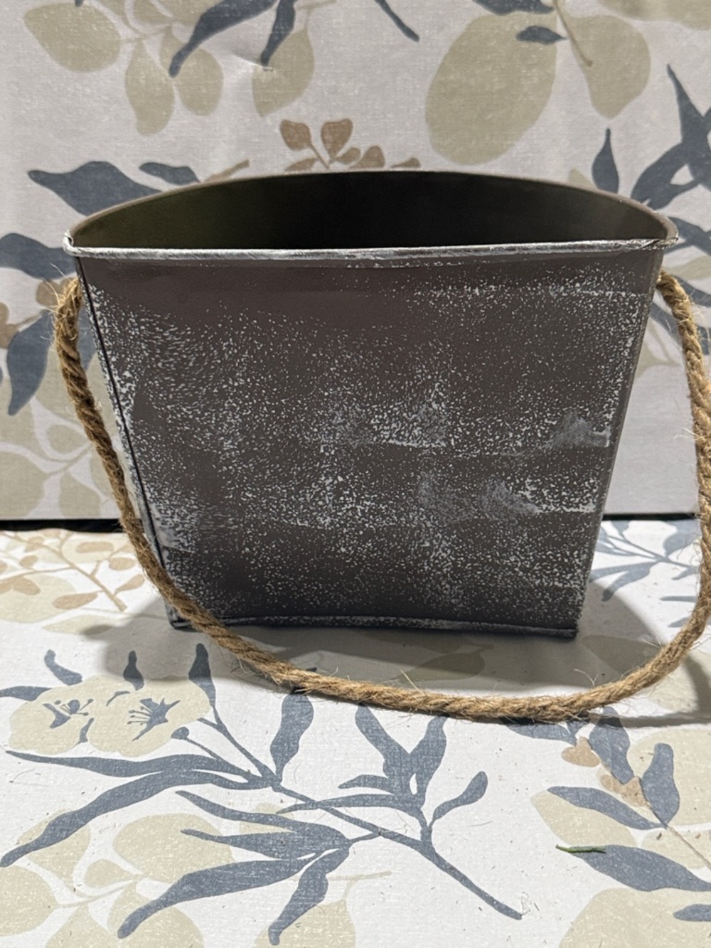 Rustic Metal Flower Pot with Rope Handle - Brown - Picture 3 of 9